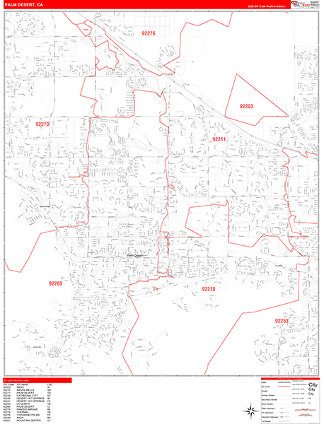 Palm Desert Zip Code Wall Map